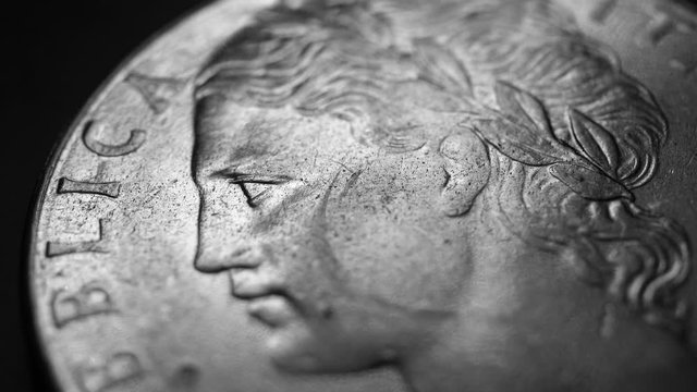 Close up of a detailed old coinso;iu