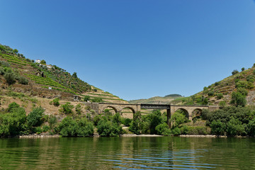 Fototapeta na wymiar Eisenbahnbrücke am Douro, Nähe Pinhao, Portugal