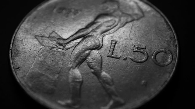 Close up of a detailed old coinso;iu