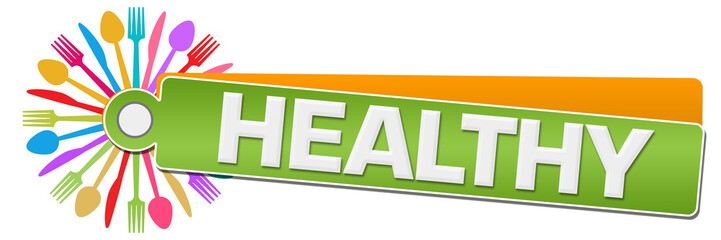 Healthy Green Orange Colorful Spoon Fork Knife Circular Label 