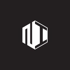 NI Logo monogram hexagon with black background negative space style
