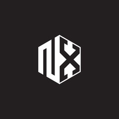 NX Logo monogram hexagon with black background negative space style