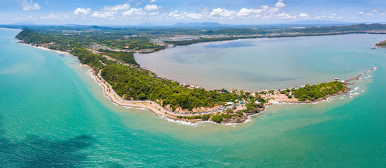 Top view landscape of Beautiful tropical sea in summer season image by Aerial view drone shot, high angle view,Kung Wiman Beach,Chanthaburi province,Thailand.