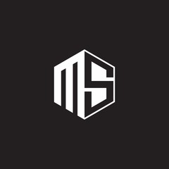 MS Logo monogram hexagon with black background negative space style - obrazy, fototapety, plakaty