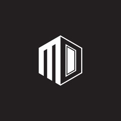 MO Logo monogram hexagon with black background negative space style