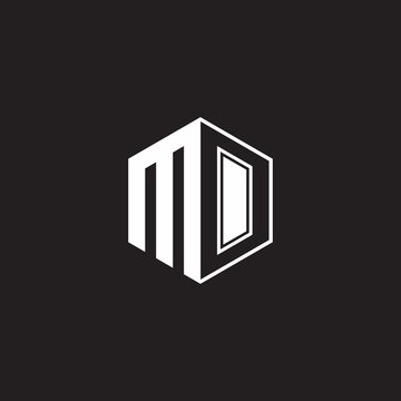 MO Logo monogram hexagon with black background negative space style