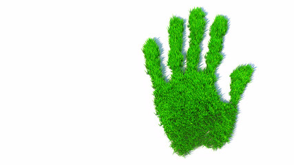 Concept or conceptual green grass handprint isolated on white background. A metaphor for ecology, environment, recycle, nature conservation,  pring or protection against global warming 3d illustration