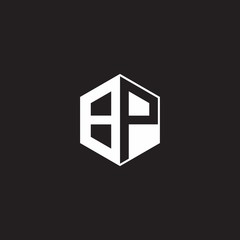 BP Logo monogram hexagon with black background negative space style