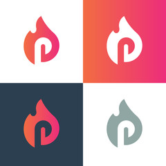 Initial letter P with fire, burning alphabet P logo - Vector - obrazy, fototapety, plakaty
