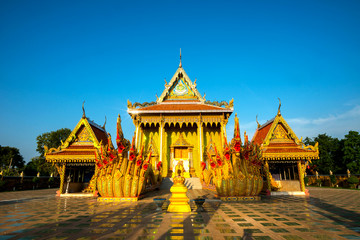 Amazing Temple Wat Sri Bueng Bun in Srisaket at twilight time, Sisaket province  province, Unseen in Thailand,ASIA.