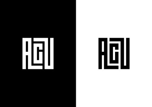 Initial letter ACU logo template, vector illustration design, black and white square shape