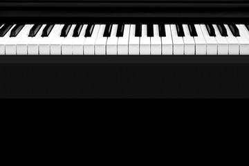 Classic ebony piano music instrument with white and black keys for musician play jazz and acoustic music sound live in concert or hobbies and leisure in cozy home at weekend
