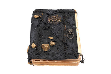 Black magic book isolated on white background.