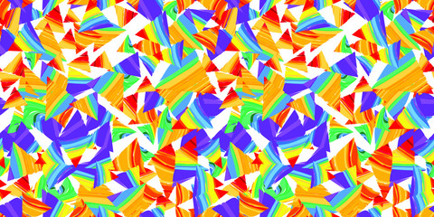 Colorful triangles - seamless pattern. Funny cartoon triangles. Colors of rainbow.