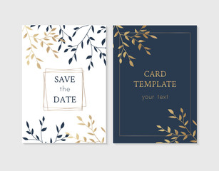 Wedding invitation with leaves blue