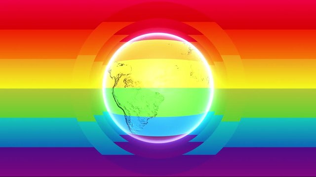 Lgbtq Opener. Pride colored Earth over Rainbow Flag. 4K Logo and Text placeholder. 
