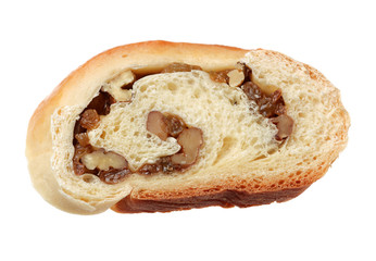 Fresh Baked  Bread With Walnuts and raisin on white background