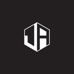 JA Logo monogram hexagon with black background negative space style