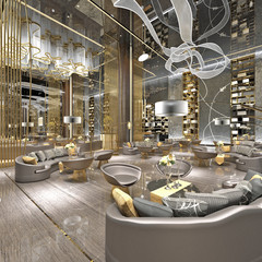 3d render of luxury hotel lobby interior.