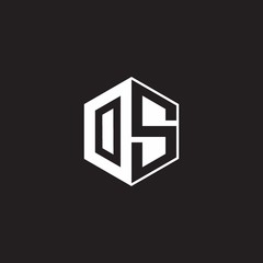 OS Logo monogram hexagon with black background negative space style