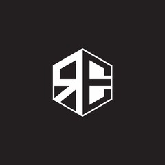 RE Logo monogram hexagon with black background negative space style