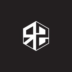RZ Logo monogram hexagon with black background negative space style