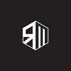 RM Logo monogram hexagon with black background negative space style