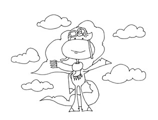 Cute fabulous unicorn with outlined for coloring book isolated on a white background. Unicorns - pilot on the background of clouds.