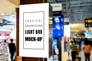 Mock up vertical light box on pole of super store