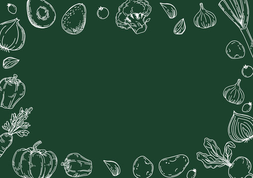 手描きイラスト 野菜背景 黒板 横 Stock ベクター Adobe Stock