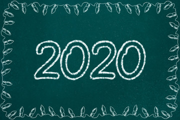 New Year 2020. Chalkboard Sketch Background