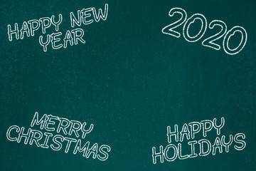 Christmas and New Year 2020. Chalkboard Sketch Background