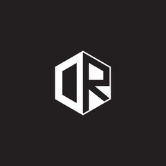 DR Logo monogram hexagon with black background negative space style