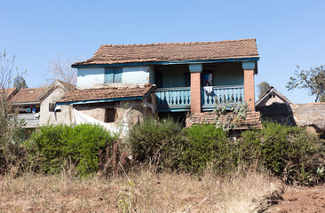 Fototapeta na wymiar Old house in the Malagasy landscape