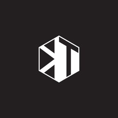 KT Logo monogram hexagon with black background negative space style