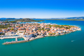 Fototapeta premium Croatia, Adriatic coast, panoramic view of the small town of Betina from air on Murter island