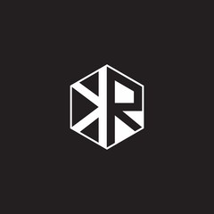 KR Logo monogram hexagon with black background negative space style