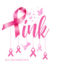 Obraz na płótnie Canvas Breast cancer awareness concept illustration pink ribbon symbol