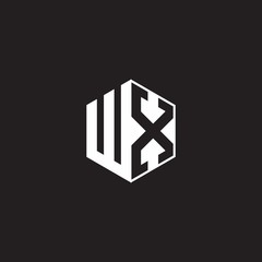 WX Logo monogram hexagon with black background negative space style