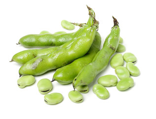 Broad beans on white background