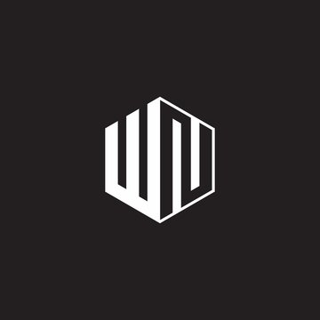 WN Logo monogram hexagon with black background negative space style