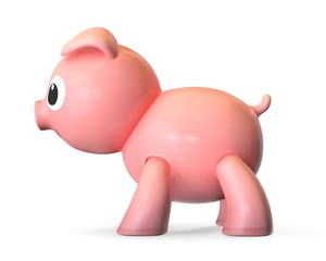3D render of plastic pink toy pig isolated on white.