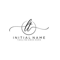 LT Initial handwriting logo with circle template vector.