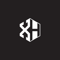 XH Logo monogram hexagon with black background negative space style