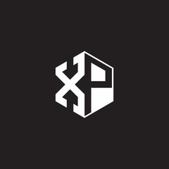 XP Logo monogram hexagon with black background negative space style
