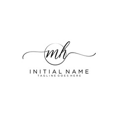 MH Initial handwriting logo with circle template vector.
