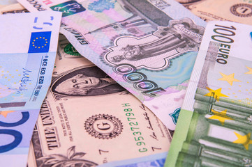 World money - Dollars, euros, russian roubles