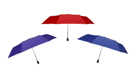 Set of red, blue and purple umbrellas.