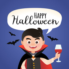 Halloween greeting card party with cartoon vampire vector poster