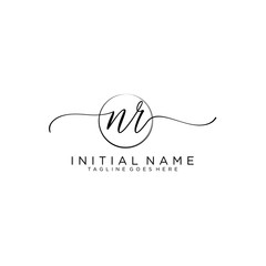 NR Initial handwriting logo with circle template vector.